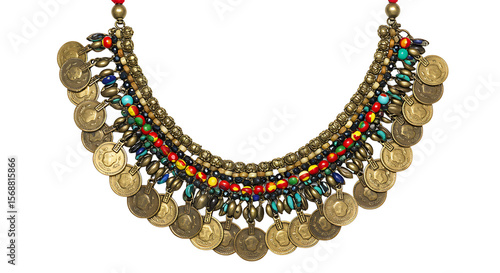 Colorful beaded coin necklace