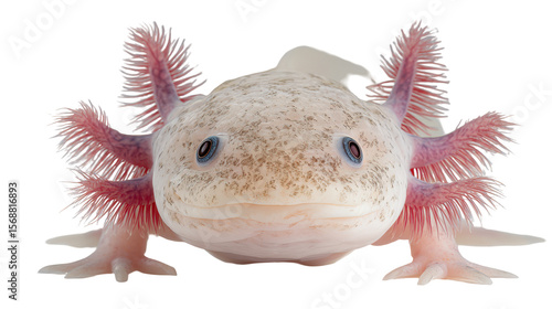 Close-up of a vibrant axolotl showcasing unique features. transparent background