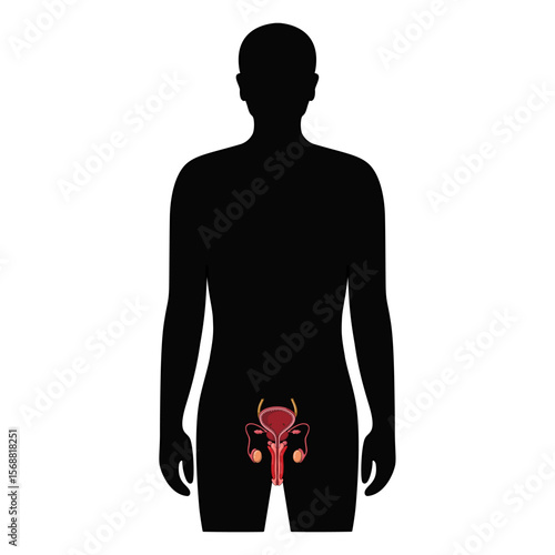 reproductive organ penis in human body. Illustration of reproductive system in male body. Vector design for medical poster, donor, icon and education