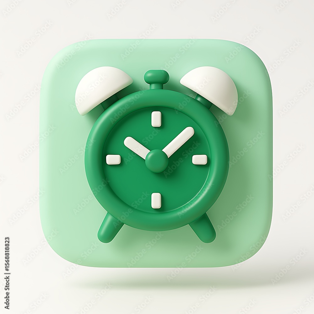 Green 3d alarm clock icon isolated on white background Green 3d alarm clock icon isolated on white background