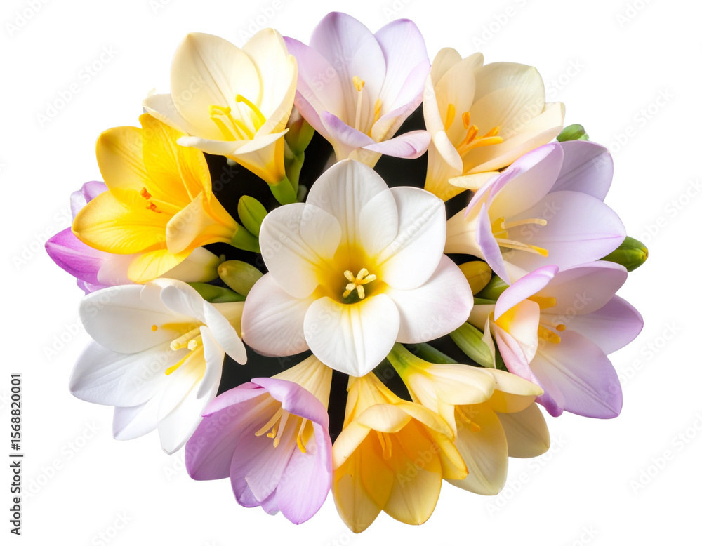 Naklejka premium Vintage Botanical Engraving of Freesia with Labeled Parts, isolated on transparent background