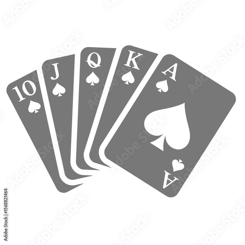 Royal flush deck playing cards. Poker higher hand in spades vector icon.