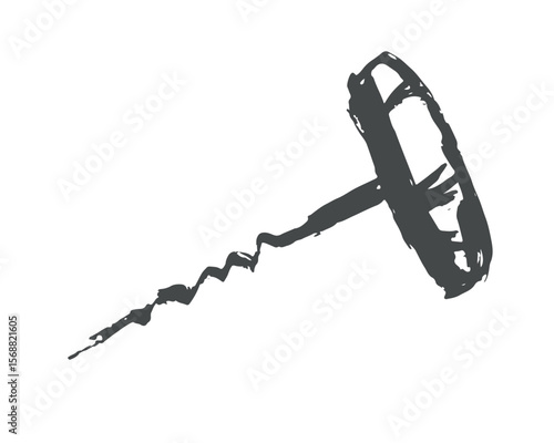 Wooden wine corkscrew linear in doodle sketch style on white background. Vector illustration. Imitation of quick drawing with black ink and brush.