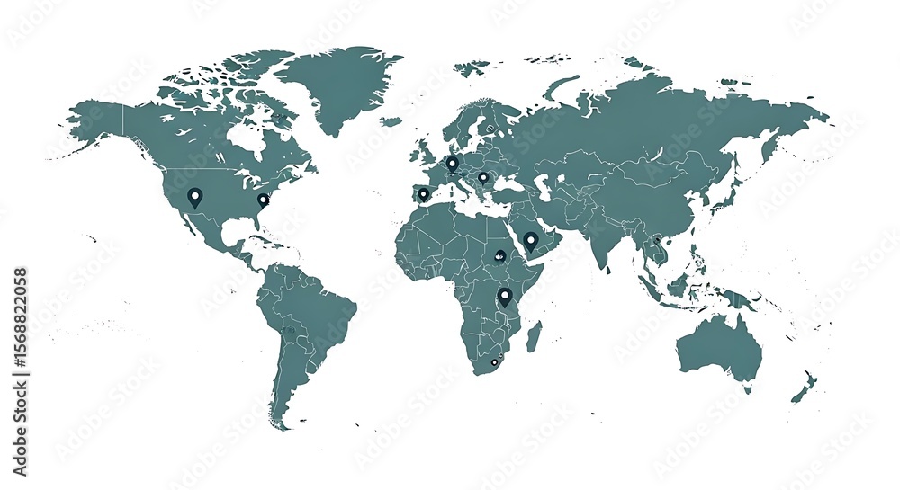 Fototapeta premium World Map Illustration with Location Markers Showing Global Presence