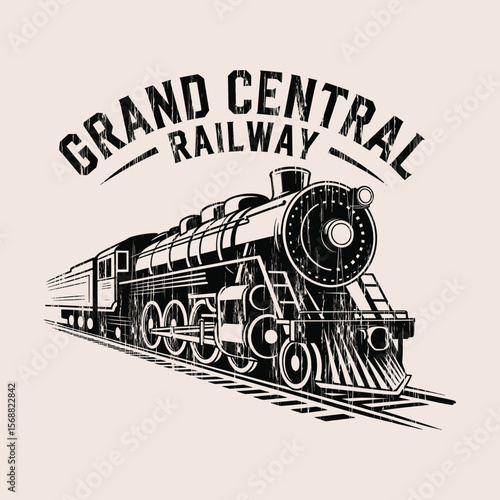 Vintage Grand Central Railway Locomotive Illustration