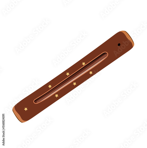 Wooden Incense Holder with Star Accent Illustration Isolated on White Background
