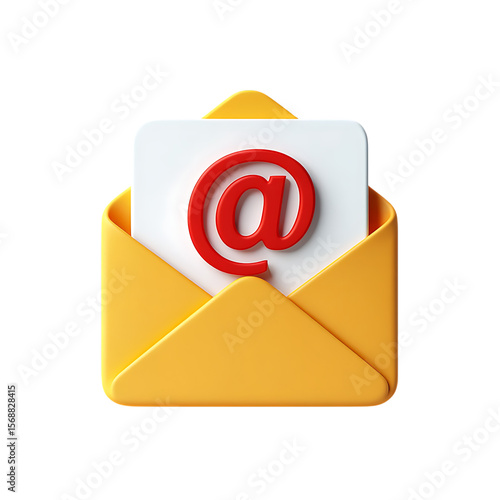 3D Render of an Open Envelope with an Email Symbol Digital Communication, Messaging, and Correspondence