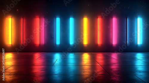 Wallpaper Mural Vibrant Neon Lights Reflecting on Glossy Floor Torontodigital.ca