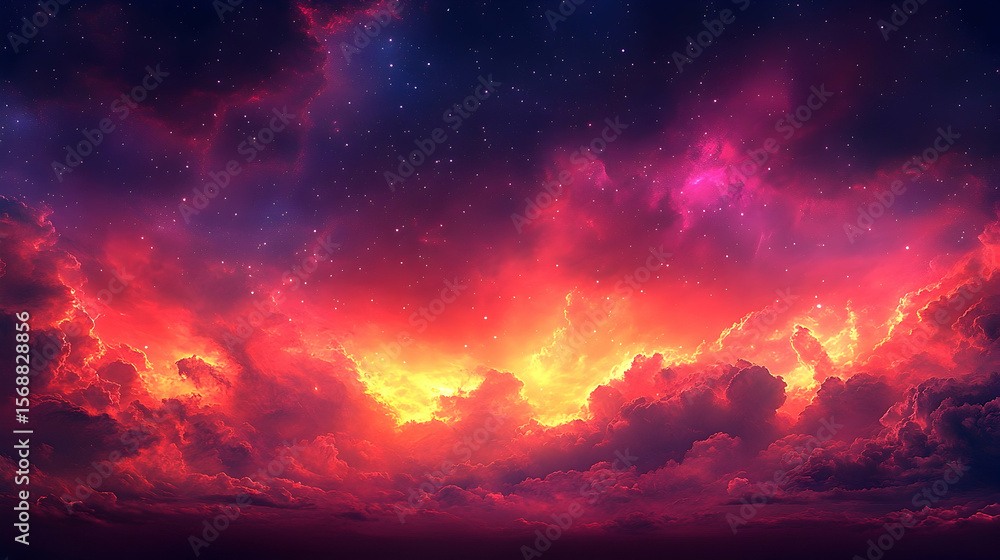 Fototapeta premium Fiery Celestial Display: Dramatic Clouds and Starry Night Sky Co