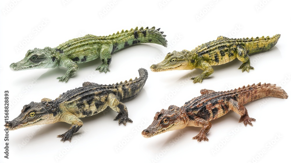 Naklejka premium Set of four crocodiles in green and brown color, no logos, no brands