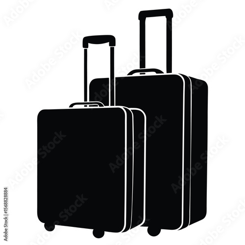 Two black silhouette suitcases with wheels and handles on a white background