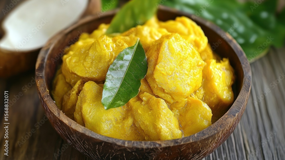 Yellow cooked tropical food dish Yellow cooked tropical food dish