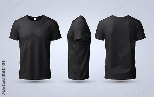 Blank T Shirt color black template front and back view on white background