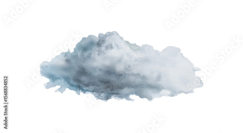 Isolated Watercolor Cloud on White Background, Hand Drawn