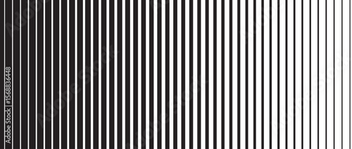 Striped halftone gradation texture. Fading vertical line gradient background. Repeating pattern backdrop. Black halftone parallel lines backdrop for overlay, print, cover, graphic design. modern
