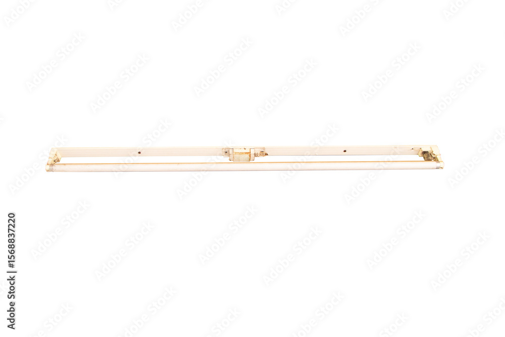 Old neon light or fluorescent light isolated on cutout PNG or transparent background. As background interior decoration concept office. Provide twenty-four hour working light. Old neon light or fluorescent light isolated on cutout PNG or transparent background. As background interior decoration concept office. Provide twenty-four hour working light.