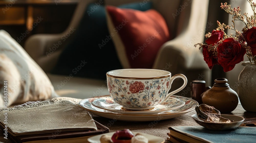 Fototapeta premium Elegant teacup and saucer arrangement