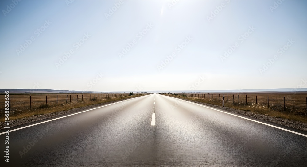 Naklejka premium Empty Highway Stretching into a Clear Sky