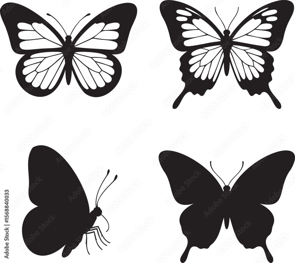 Set of Butterfly silhouette vector illustration isolated On Transparent Background Set of Butterfly silhouette vector illustration isolated On Transparent Background