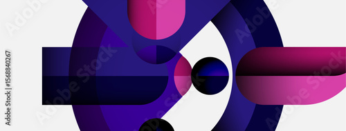 Abstract composition featuring overlapping circles, gradients. Pink, purple hues dominate white background. Modern, minimalist design.