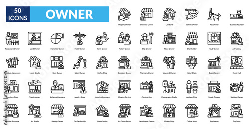 owner line icon set. Property , Business , Landlord, Vehicle , Pet , Business Founder, Restaurant 