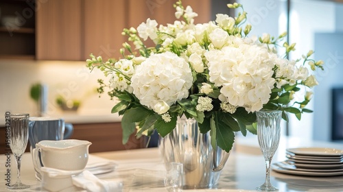 White hydrangea bouquet in vase