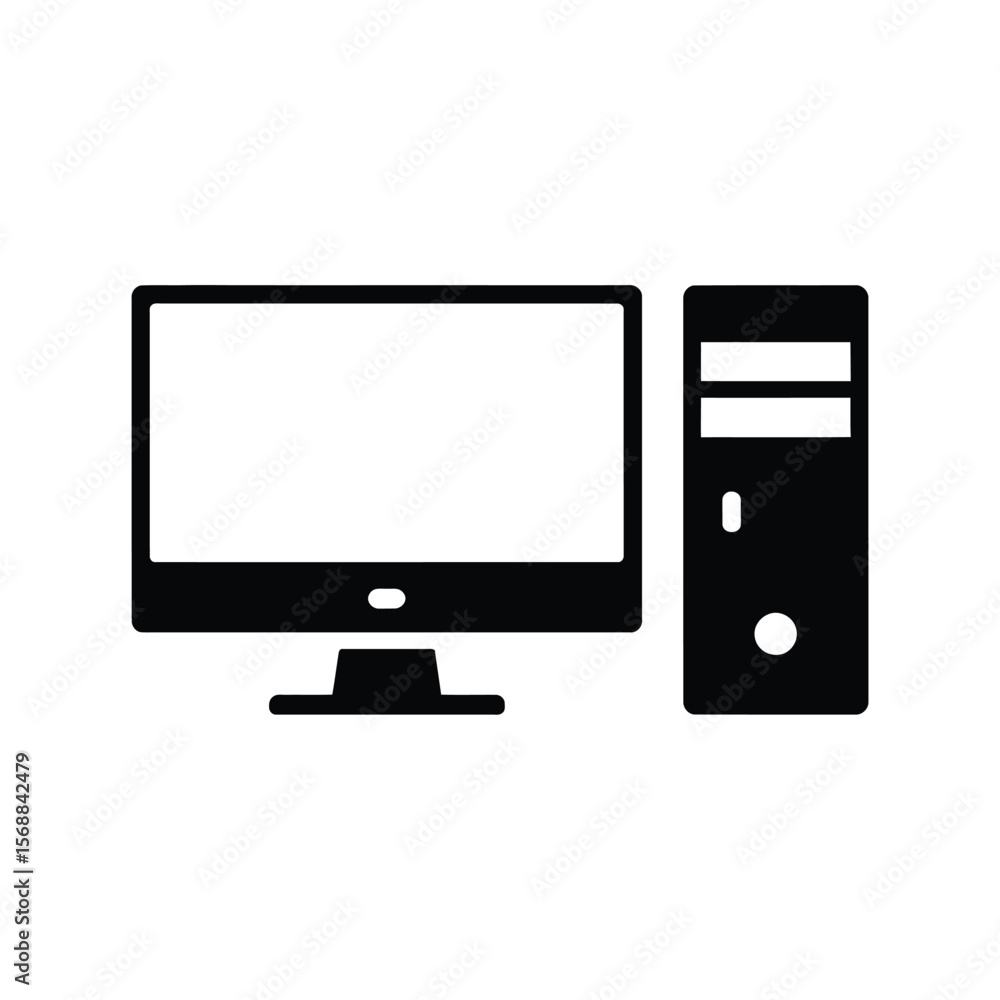 Desktop Computer Icon Vector Illustration in Black and White Style Desktop Computer Icon Vector Illustration in Black and White Style