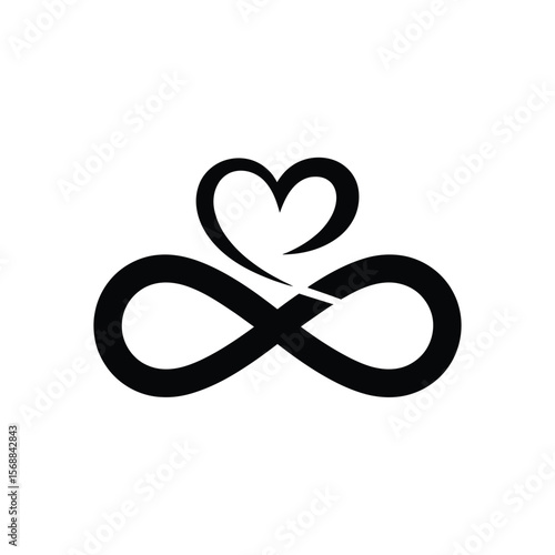 Infinity Love Symbol with Heart Shape in Black and White