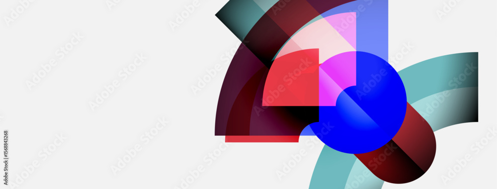 Abstract composition. Overlapping colorful shapes create dynamic visual effect. Red, blue, teal dominate white background. Modern design. Abstract composition. Overlapping colorful shapes create dynamic visual effect. Red, blue, teal dominate white background. Modern design.