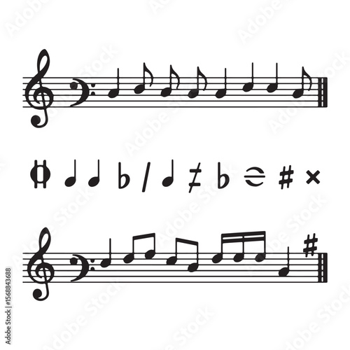 Musical notation symbols clef notes rests accidentals staff lines treble clef