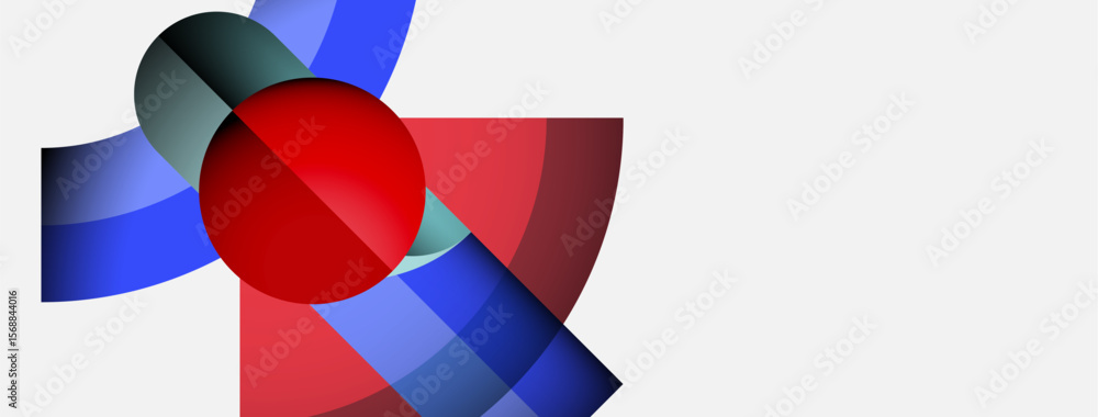 Abstract composition features vibrant red sphere, blue curved shapes, green accents. Minimalist design, clean background, modern aesthetic. Abstract composition features vibrant red sphere, blue curved shapes, green accents. Minimalist design, clean background, modern aesthetic.