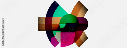 Abstract colorful design features overlapping circular segments. Vivid hues create dynamic visual impact, centered composition.