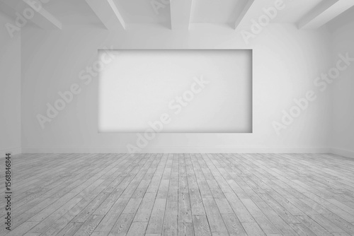 White room with screen in wall