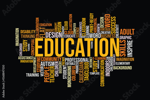 word cloud template Design on black background .Concept of education.