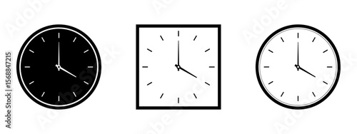 Clock icon set time alarm watch hour period sign symbol business minute second outlined silhouette black white vector buttons