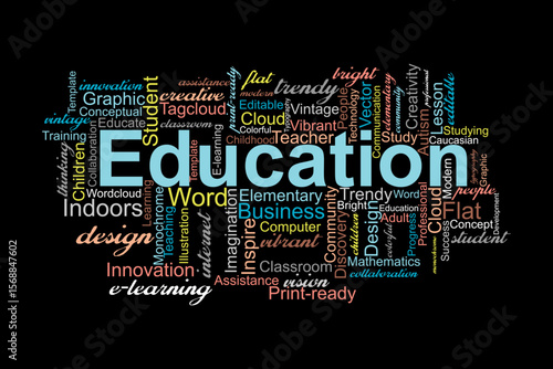 word cloud template Design on black background .Concept of education.