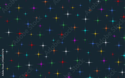 Star sprinkles decorative seamless pattern colorful confetti for holiday birthday party celibration lights ornamental vector texture packaging wrapping paper print on dark background