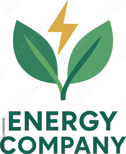 Eco-Friendly Energy Company Logo with Green Leaves and Lightning Bolt Symbol