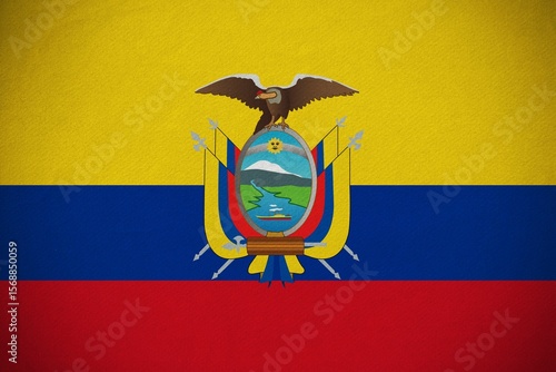 Ecuadorian flag is being displayed in flat design with shield and condor, transparent background