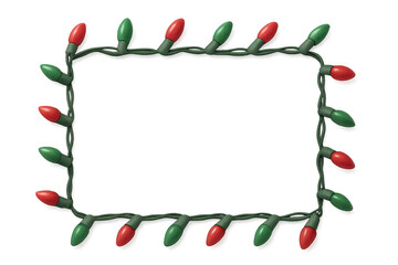 Red and green christmas lights creating a vibrant rectangular frame border on a transparent background, perfect for festive designs