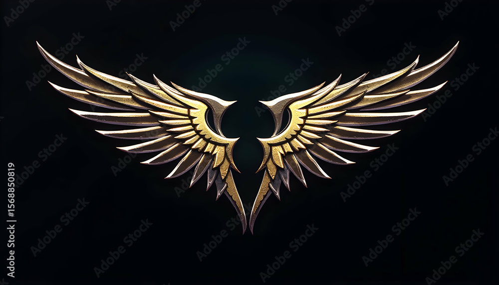 Obraz premium Golden Wings Emblem on Black Background for Design and Decoration