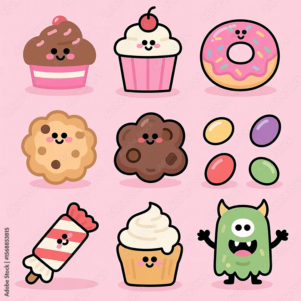 cake Cute Cartoon Emoji Characters with Various Expressions cake Cute Cartoon Emoji Characters with Various Expressions