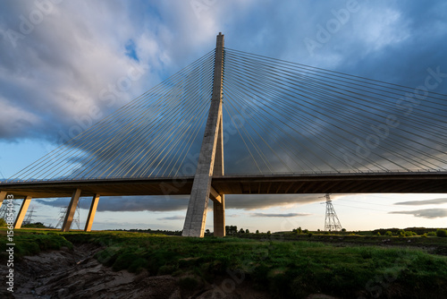 Billede på lærred view of the Flintshire Bridge, also known as the Second Dee Crossing, at sunrise