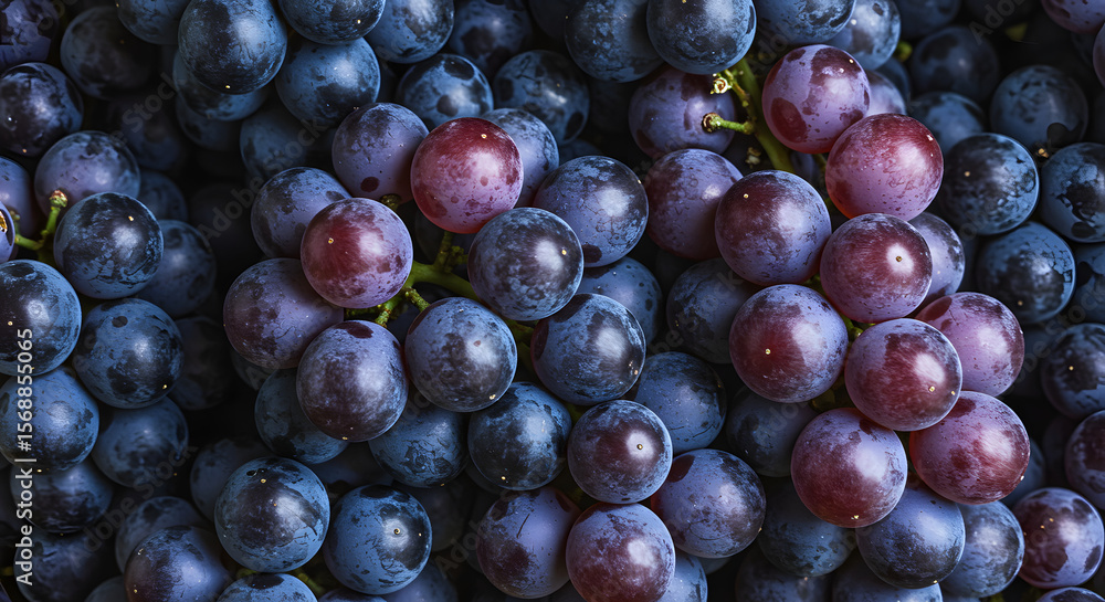 Fototapeta premium Fresh Grapes and Sliced Fruit in Top View – Healthy and Juicy Fruit Background
