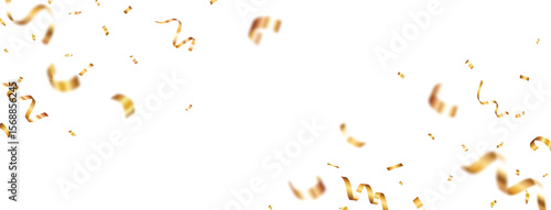 Bursting shiny gold confetti and award ribbon, celebrations and holiday design element