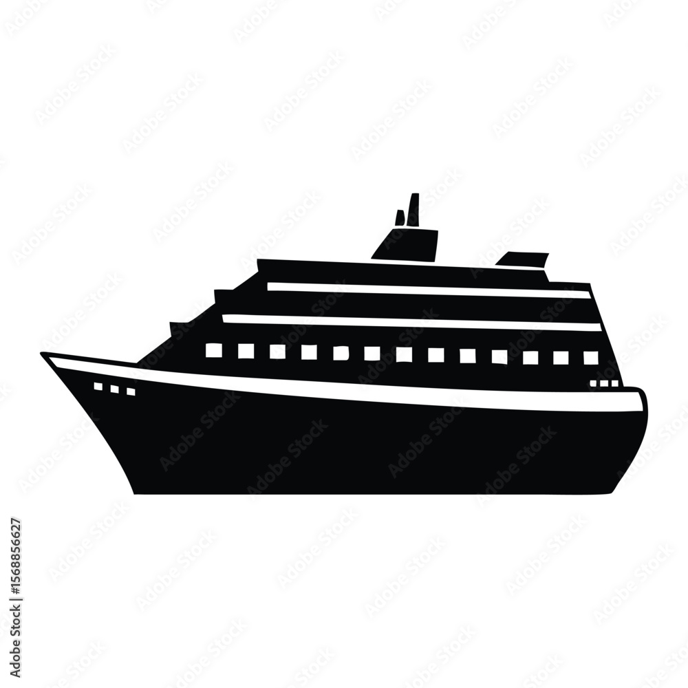 Obraz premium Monochromatic Cruise Ship Silhouette A Voyage on the Sea Awaits with Luxury Travel