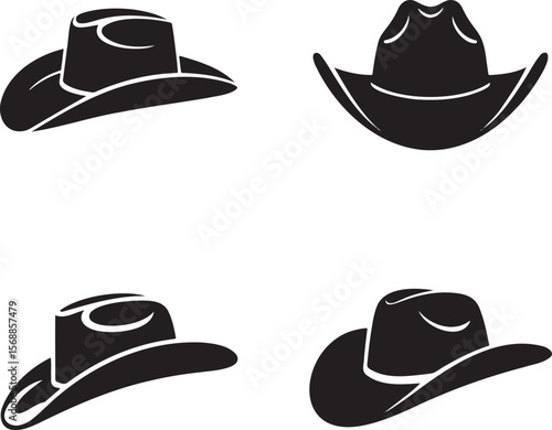 Set of Cowboy Hat silhouette vector illustration isolated On Transparent Background