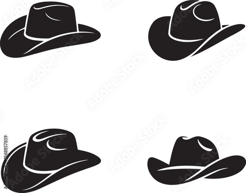 Set of Cowboy Hat silhouette vector illustration isolated On Transparent Background