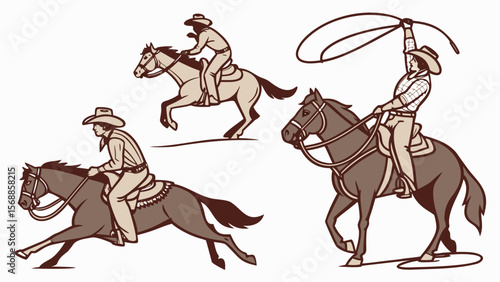 Wild West Cowboy Silhouettes Clip Art — Riding Horses, Lasso, Boots, Hats, Gun Belts & Rodeo Action Poses for Western Merch