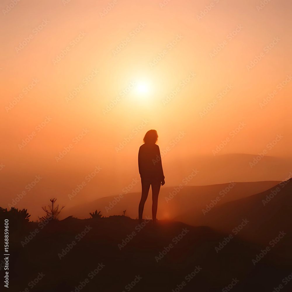 A man standing in mountain at golden hour seeing sunset A man standing in mountain at golden hour seeing sunset